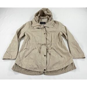 Guess Jacket Beige Hooded Drawstring Waist Utility Rain Coat Jacket Women's XL